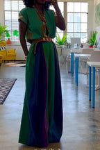 Women Casual V-neck Printed Top or Contrasting Wide Leg Pants