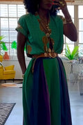 Women Casual V-neck Printed Top or Contrasting Wide Leg Pants