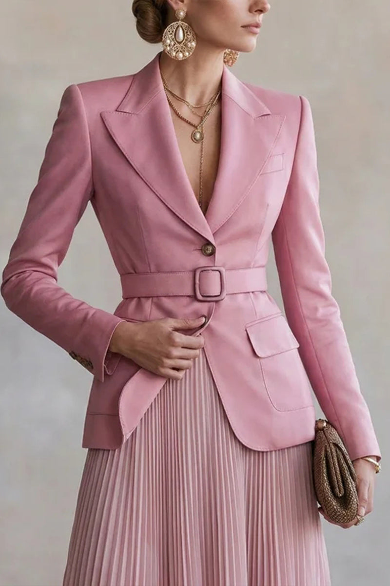 Women Collar Jacket+ Pleated Skirt Elegant Temperament Commuting Set