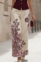 Women Round Neck Sleeveless Top+ Printed Pants Elegant Temperament Set