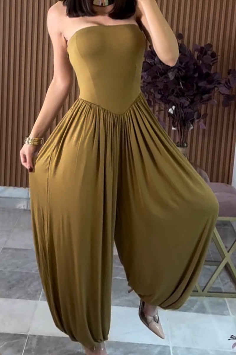 Women's Casual Cinched Hem Loose Bustier Jumpsuit
