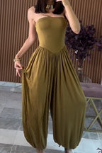 Women's Casual Cinched Hem Loose Bustier Jumpsuit
