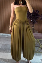 Women's Casual Cinched Hem Loose Bustier Jumpsuit