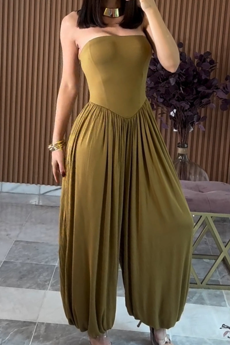 Women's Casual Cinched Hem Loose Bustier Jumpsuit