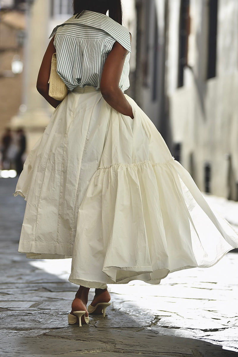 Women's Casual Stripe Vest or Asymmetric Pleated Hem Skirt