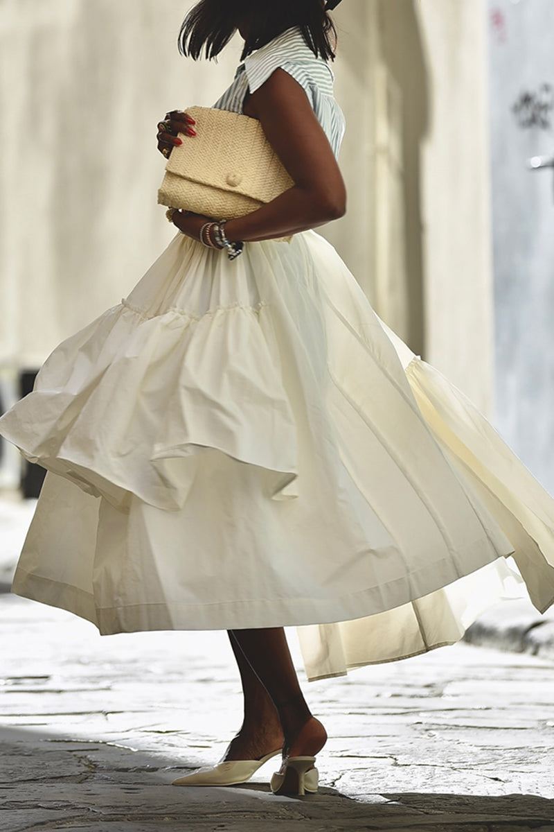 Women's Casual Stripe Vest or Asymmetric Pleated Hem Skirt