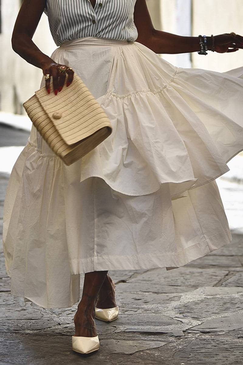 Women's Casual Stripe Vest or Asymmetric Pleated Hem Skirt