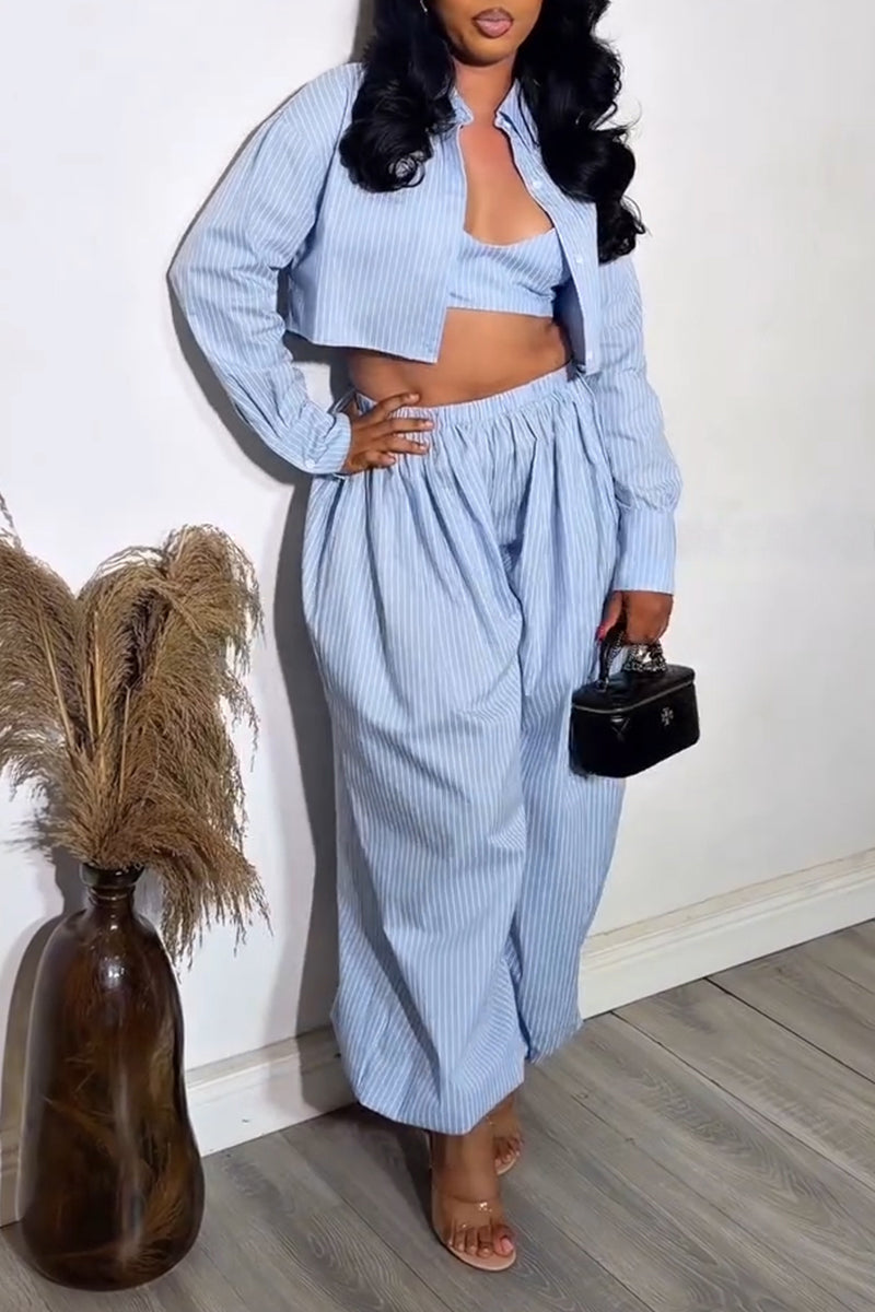 Women's Casual Stripe Vest Shirt Jogger Pants Three-Piece Set