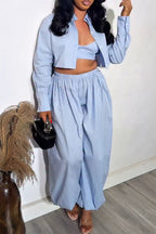 Women's Casual Stripe Vest Shirt Jogger Pants Three-Piece Set