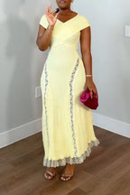 Women V-neck Patchwork Lace Pattern Elegant Casual Maxi Dresses