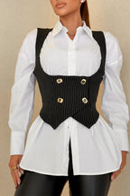 Women Collar Shirt+ Waist Cinching Casual Suit