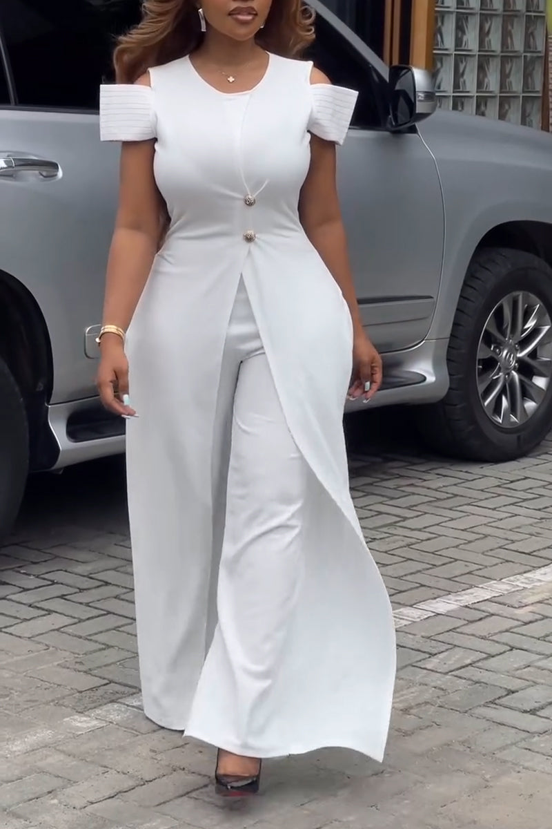 Women Round Neck Patchwork Elegant Temperament Jumpsuit