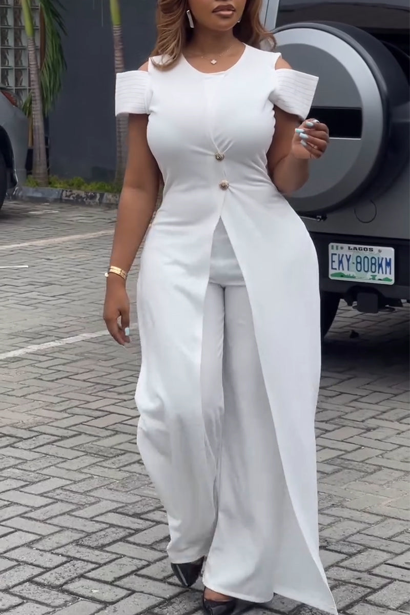Women Round Neck Patchwork Elegant Temperament Jumpsuit