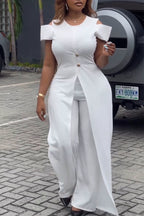 Women Round Neck Patchwork Elegant Temperament Jumpsuit