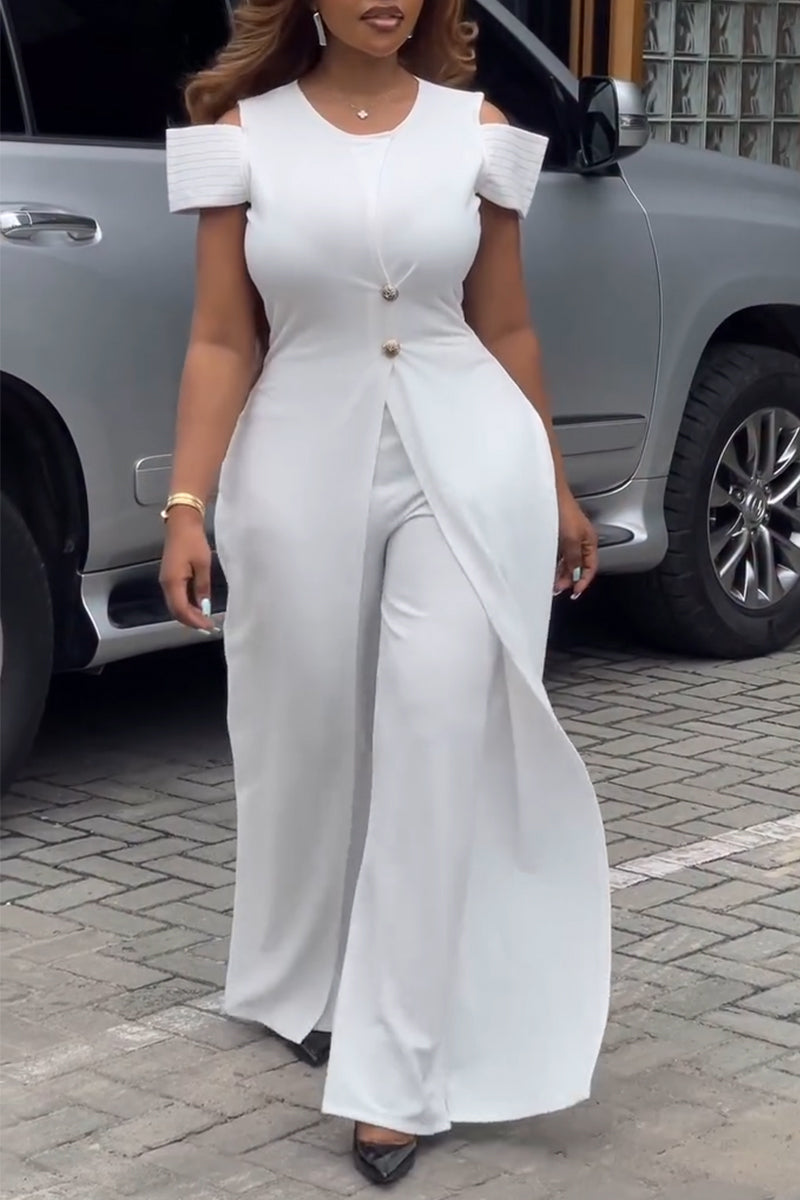 Women Round Neck Patchwork Elegant Temperament Jumpsuit