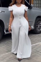 Women Round Neck Patchwork Elegant Temperament Jumpsuit
