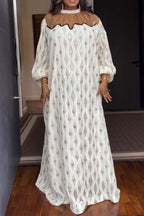 Women Round Neck Patchwork Sequin Polka Dot Elegant Temperament Maxi Dresses