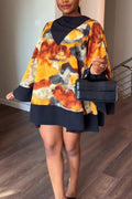 Women Round Neck Printed Loose Casual Mini Dresses