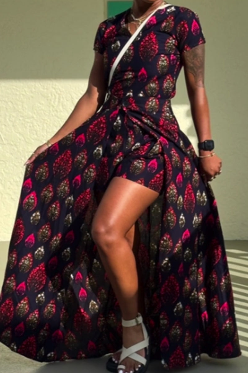 Women's Printed Vacation Dress With High Low Hem