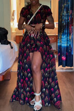 Women's Printed Vacation Dress With High Low Hem