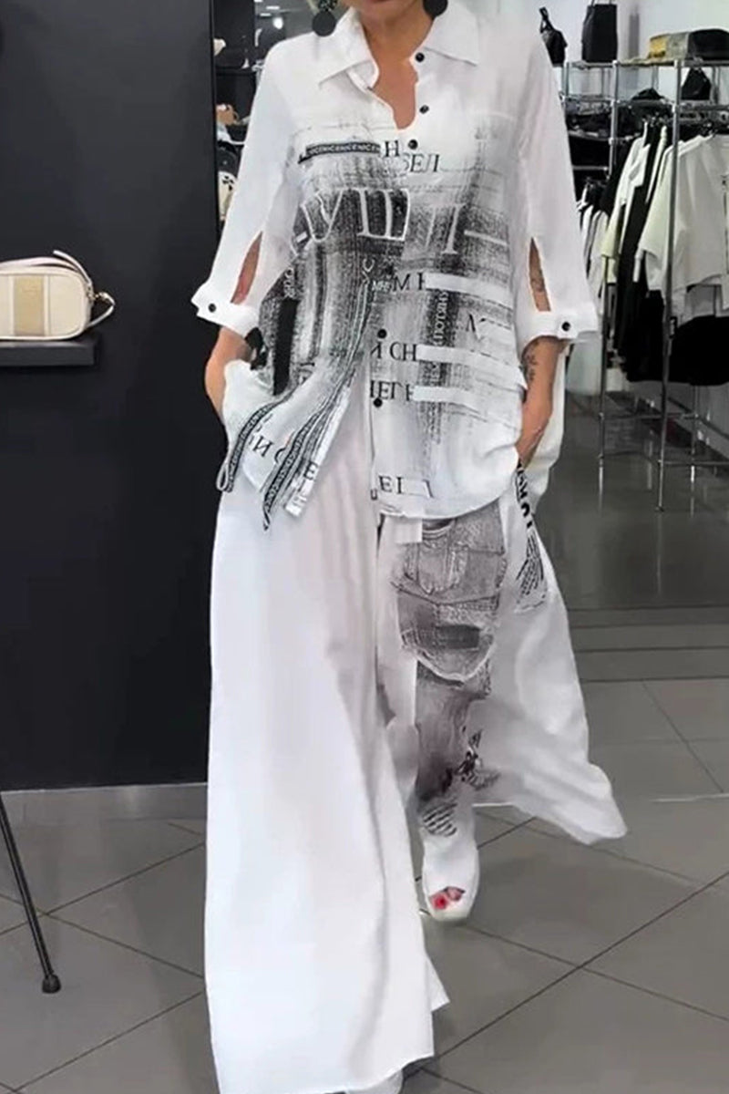 Women's Casual Loose Fit Printed Shirt Top Or Printed Loose Fitting Wide Leg Trousers