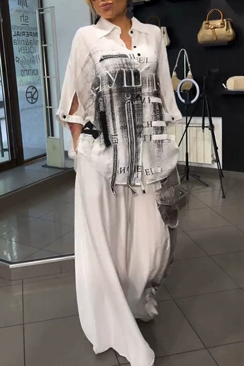 Women's Casual Loose Fit Printed Shirt Top Or Printed Loose Fitting Wide Leg Trousers