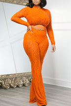 Women's Elegant Beaded Fringe Trim Heavy-Duty Jumpsuit