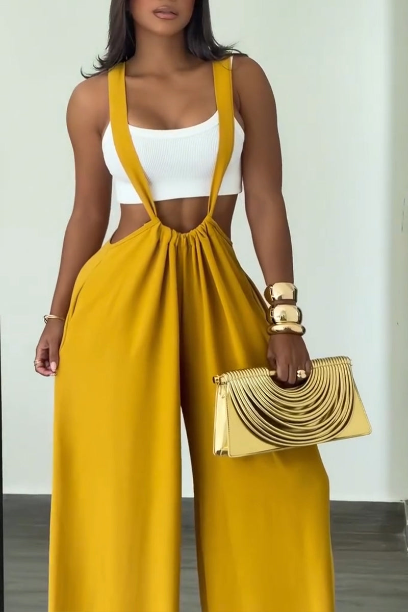 Women's Casual Adjustable Strap Wide Leg Overalls