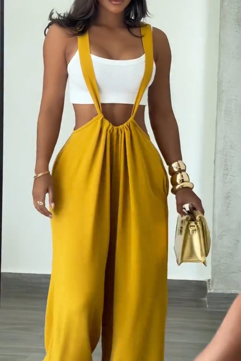 Women's Casual Adjustable Strap Wide Leg Overalls