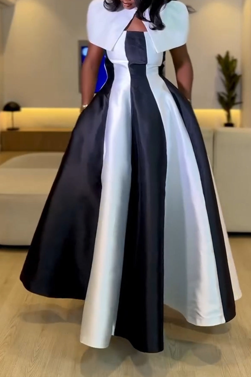 Women's Elegant Party Color Block Two Piece Maxi Dress