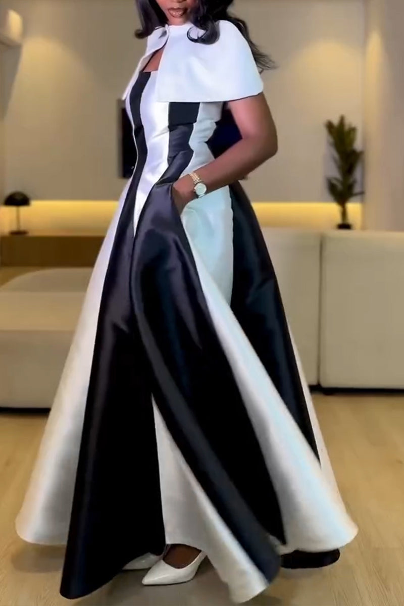 Women's Elegant Party Color Block Two Piece Maxi Dress