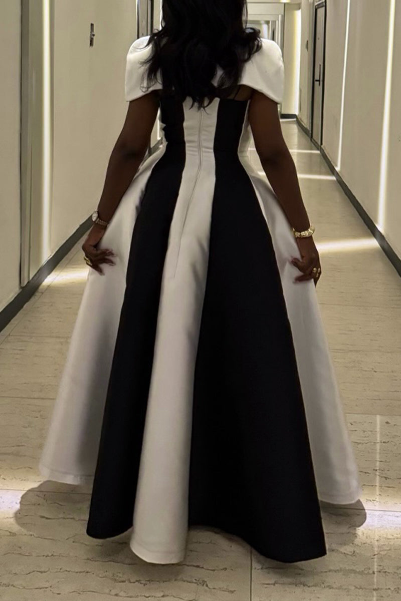 Women's Elegant Party Color Block Two Piece Maxi Dress