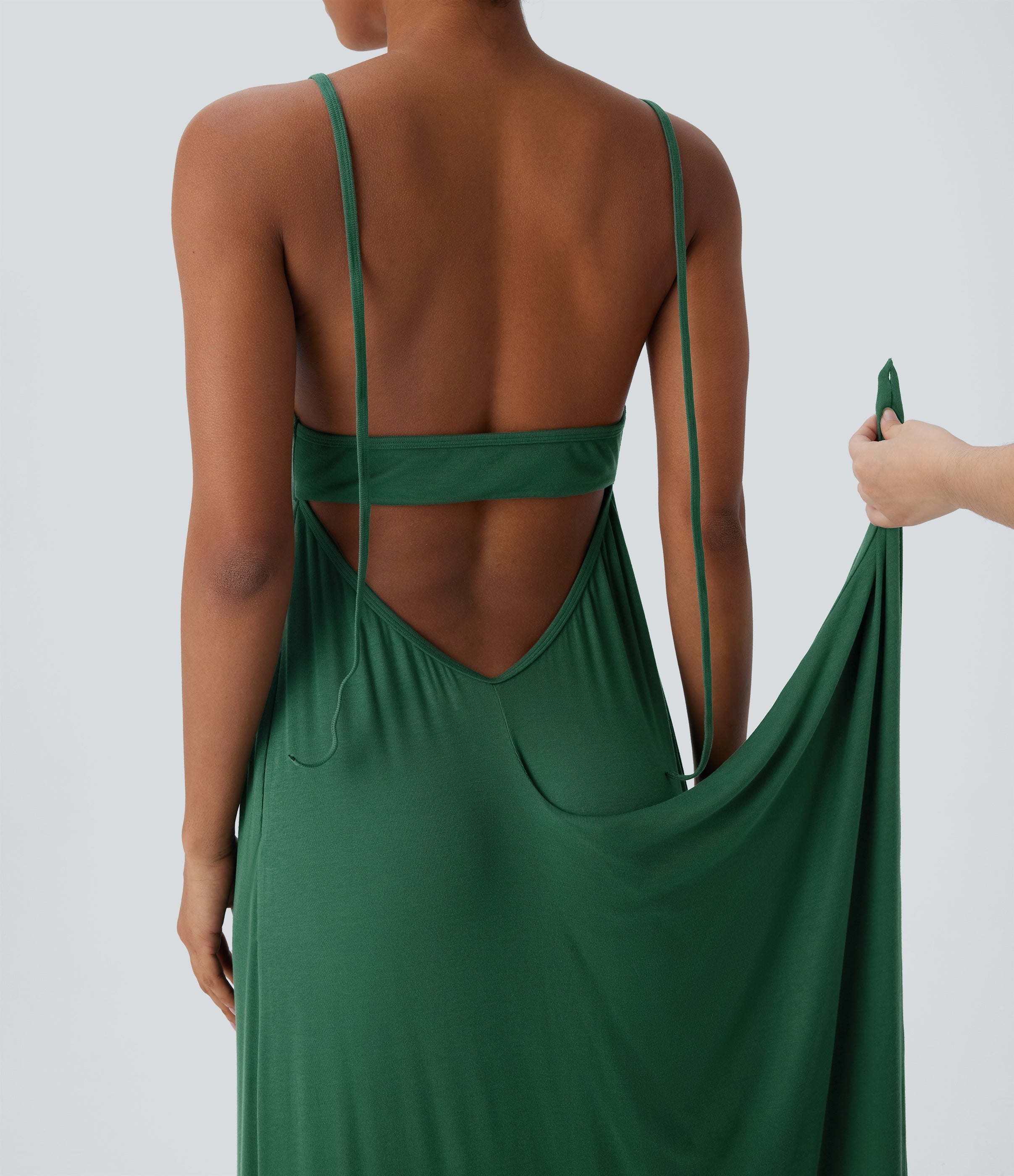 Ribbed Tie Back Ruched Maxi Slip Dress with Pockets