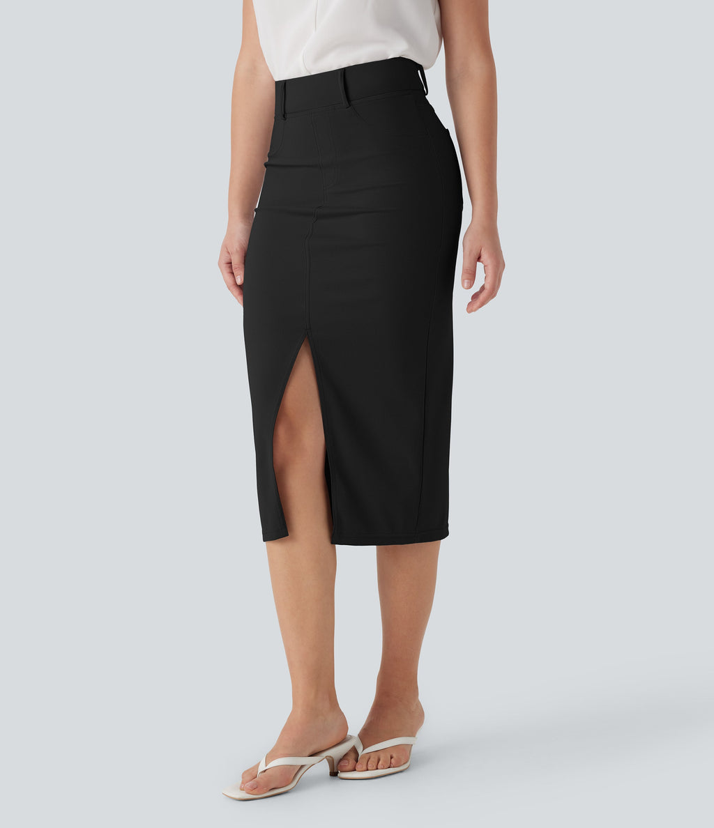 High Waisted Tummy Control Butt Lifting Casual Bodycon Skirt with Built-in Shapewear Shorts