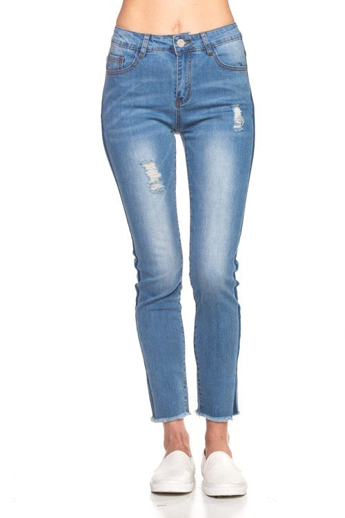 Skinny Frayed Slit Jeans