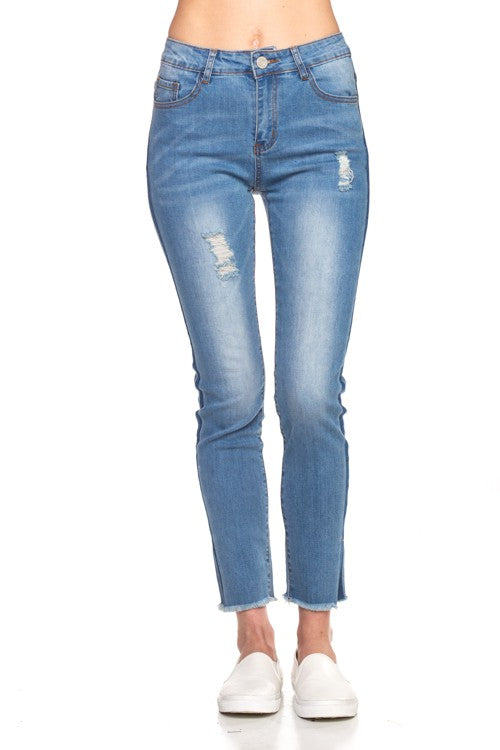 Skinny Frayed Slit Jeans