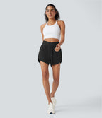 BreezefulTM High Waisted Crossover 2-in-1 Quick Dry Yoga Shorts with Pockets