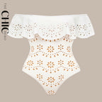 White Off Shoulder Swimsuit Flounce Ruffled One-Piece Swimsuit&Skirt