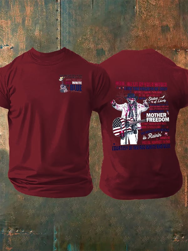 Men's RED WHIET BLUE Print T-Shirt