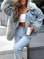 Womens Fur Collar Splicing Temperament Casual Coat