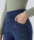 2026🔥FlexTM High Waisted Multiple Pockets Washed Stretchy Knit Casual Bootcut Jeans