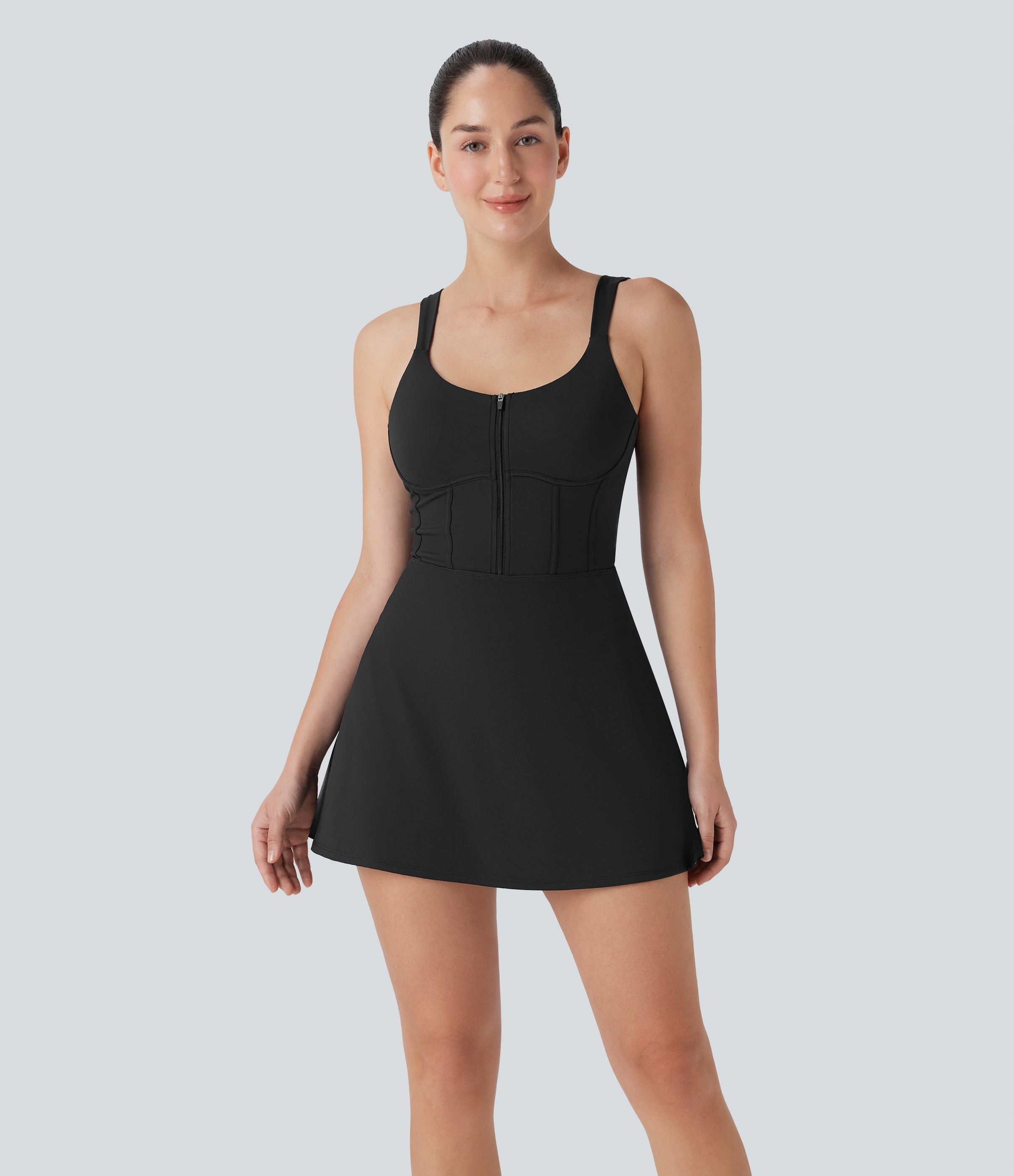 SoftlyZeroTM QuickDry Zip Corset 2-in-1 Mini Dance Active Dress with Pockets-Easy Peezy Edition
