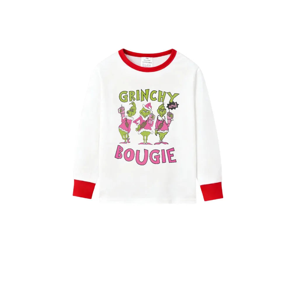 Family Christmas White Pajamas Set With Classic Xmas Pattern Print