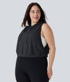 Hooded Drawstring Sleeveless Cropped Running Plus Size Tank Top