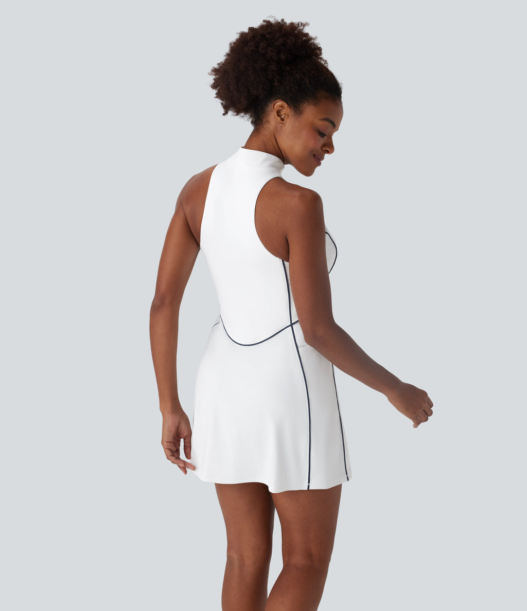 SoftlyZeroTM QuickDry Sleeveless Half Zip Mini Golf Active Dress with Pockets-Golf Tee