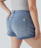 FlexTM Mid Rise Zipper Pockets Denim Casual Plus Size Shorts 3''