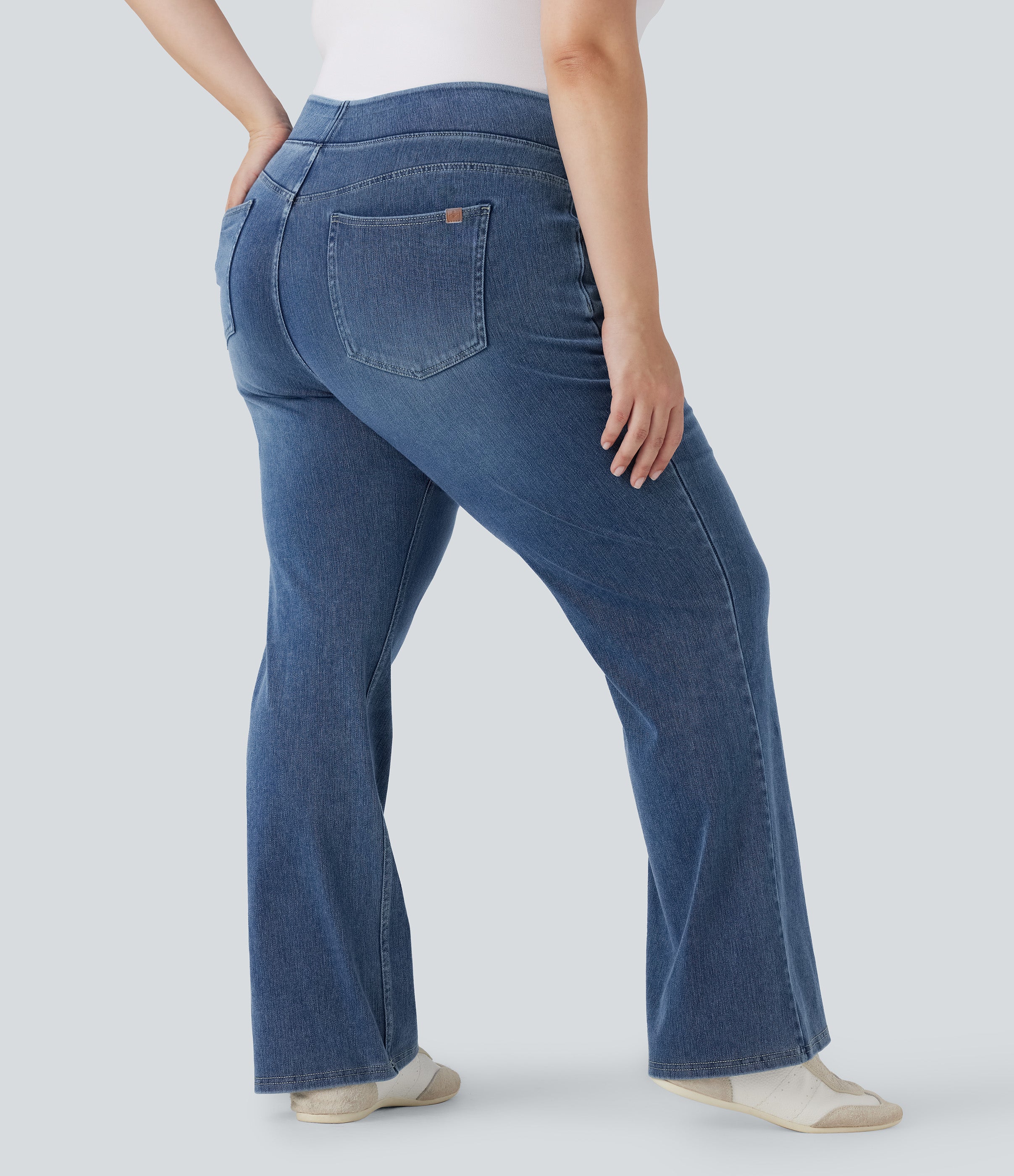 FlexTM High Waisted Pockets Washed Casual Bootcut Plus Size Jeans