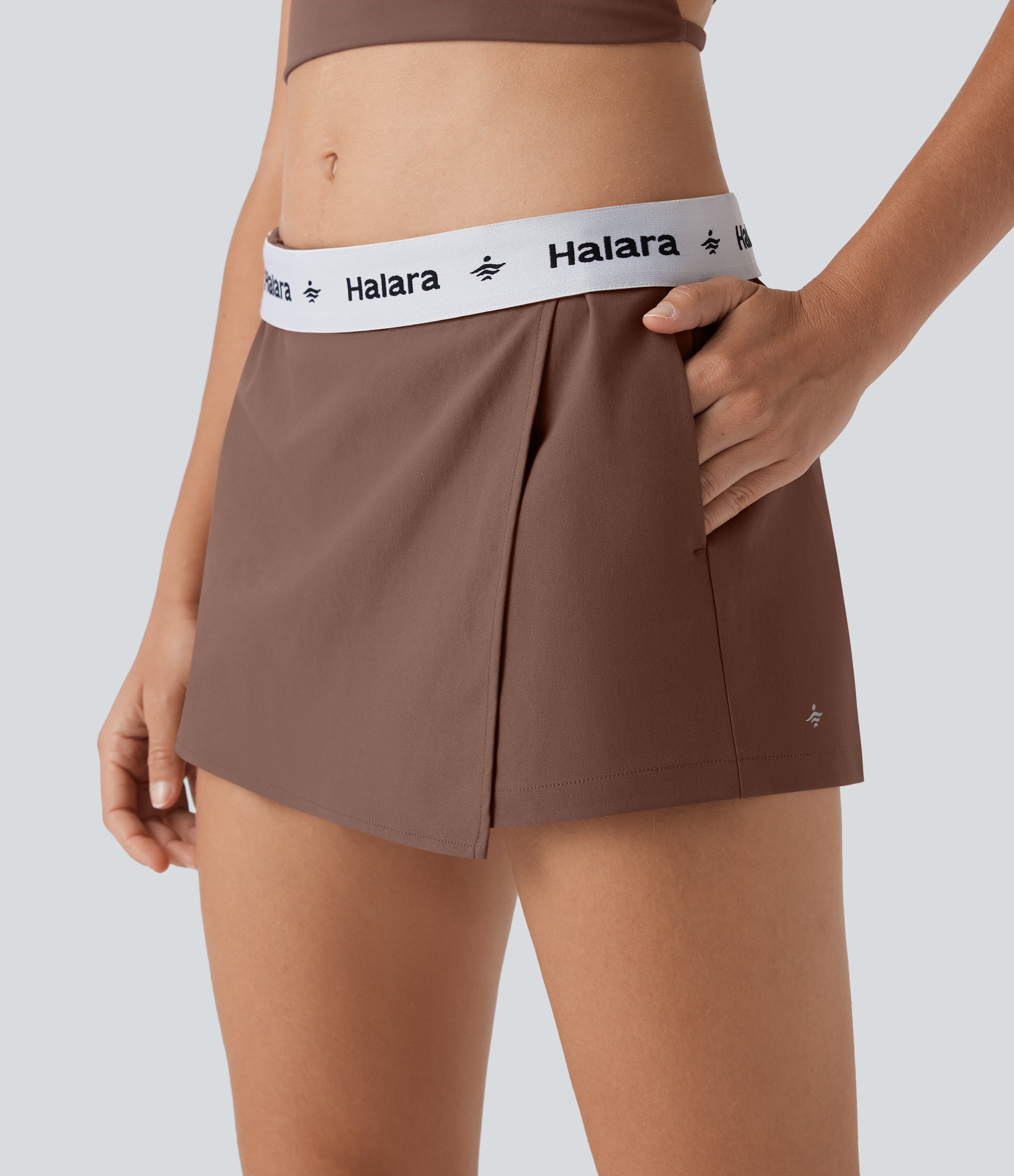 Water Repellent Mid Rise Foldover Twill Mini Tennis Skort with Pockets