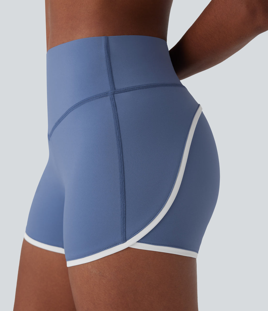 SoftlyZeroTM Airy SoCinched Mid Rise Tummy Control Color Block Cool Touch Yoga Biker Shorts 3''-UPF50+