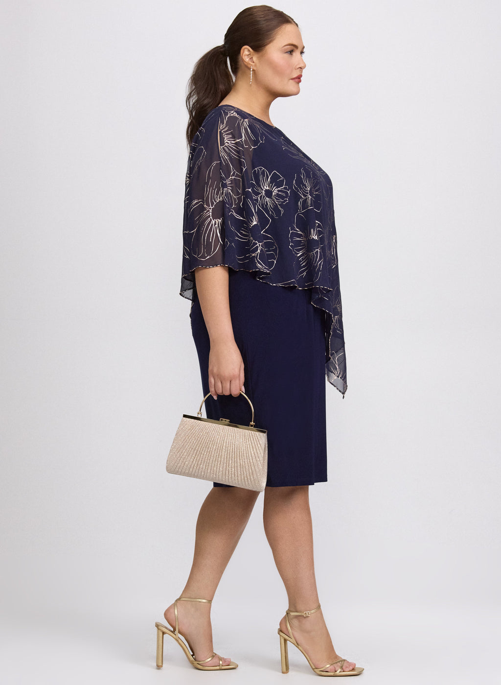 Metallic Floral Overlay Dress